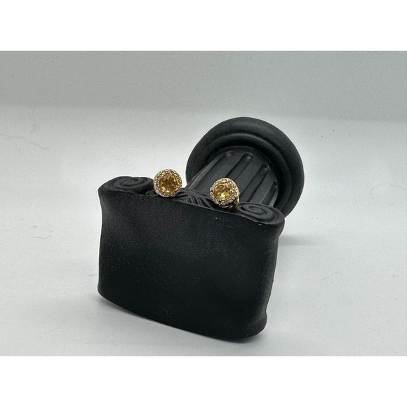 Bright Round 2.00 Carat Golden Citrine Halo Earrings - 14kt Gold Overlay Sterlin - Picture 4 of 6